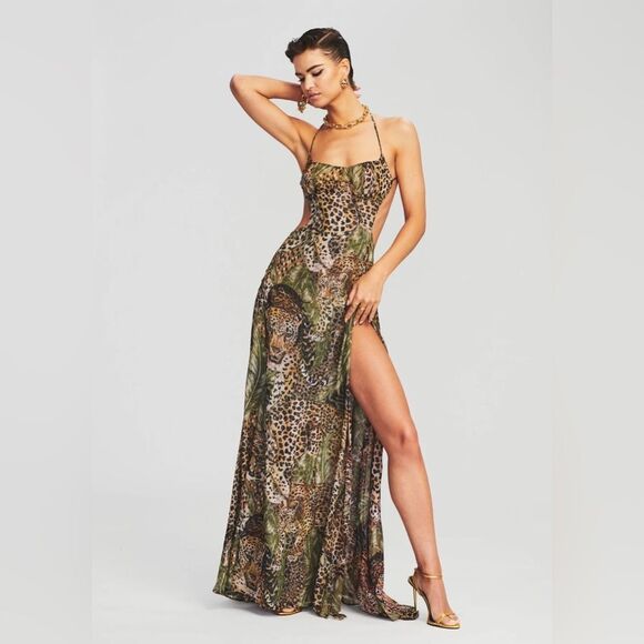 Retrofete Scarlett silk chiffon Dress in jungle leopard size Medium - Picture 1 of 12